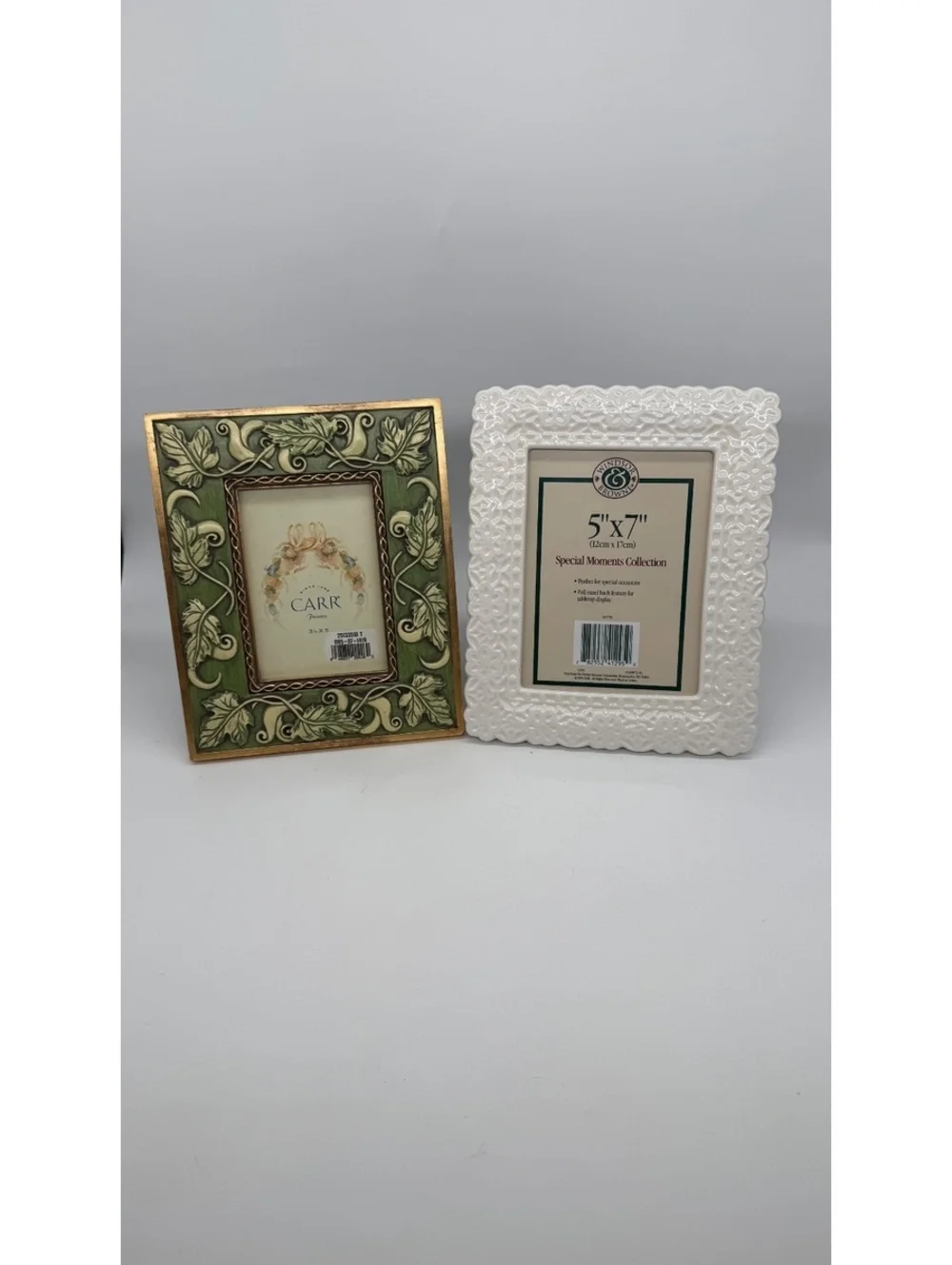 Lot of 2 Decorative Picture Frames Carr 3x5 Windsor Browne 5x7 Green